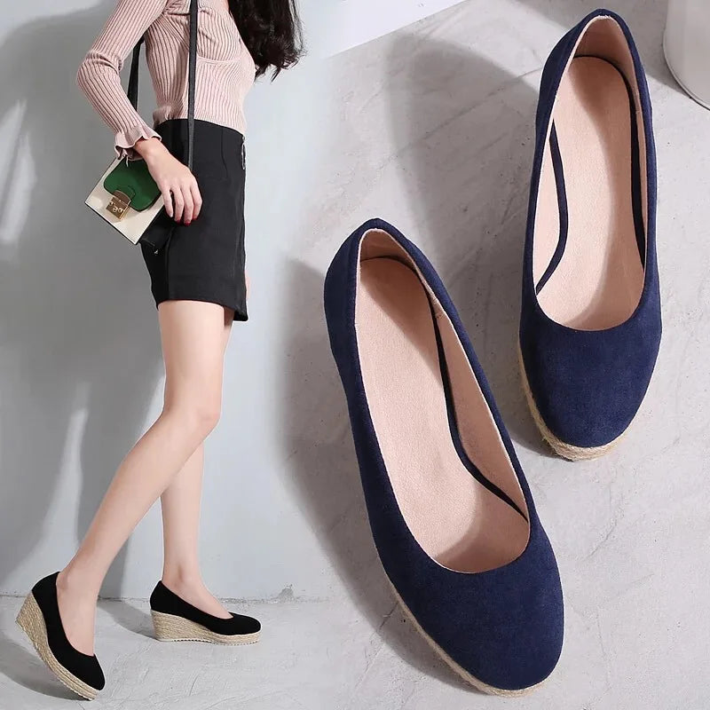 2023 Princess Kate's Same Suede Wedge Single Shoes Women Shallow Mouth Espadrilles Spring&Autumn Sandals High Heels Ladies Shoes
