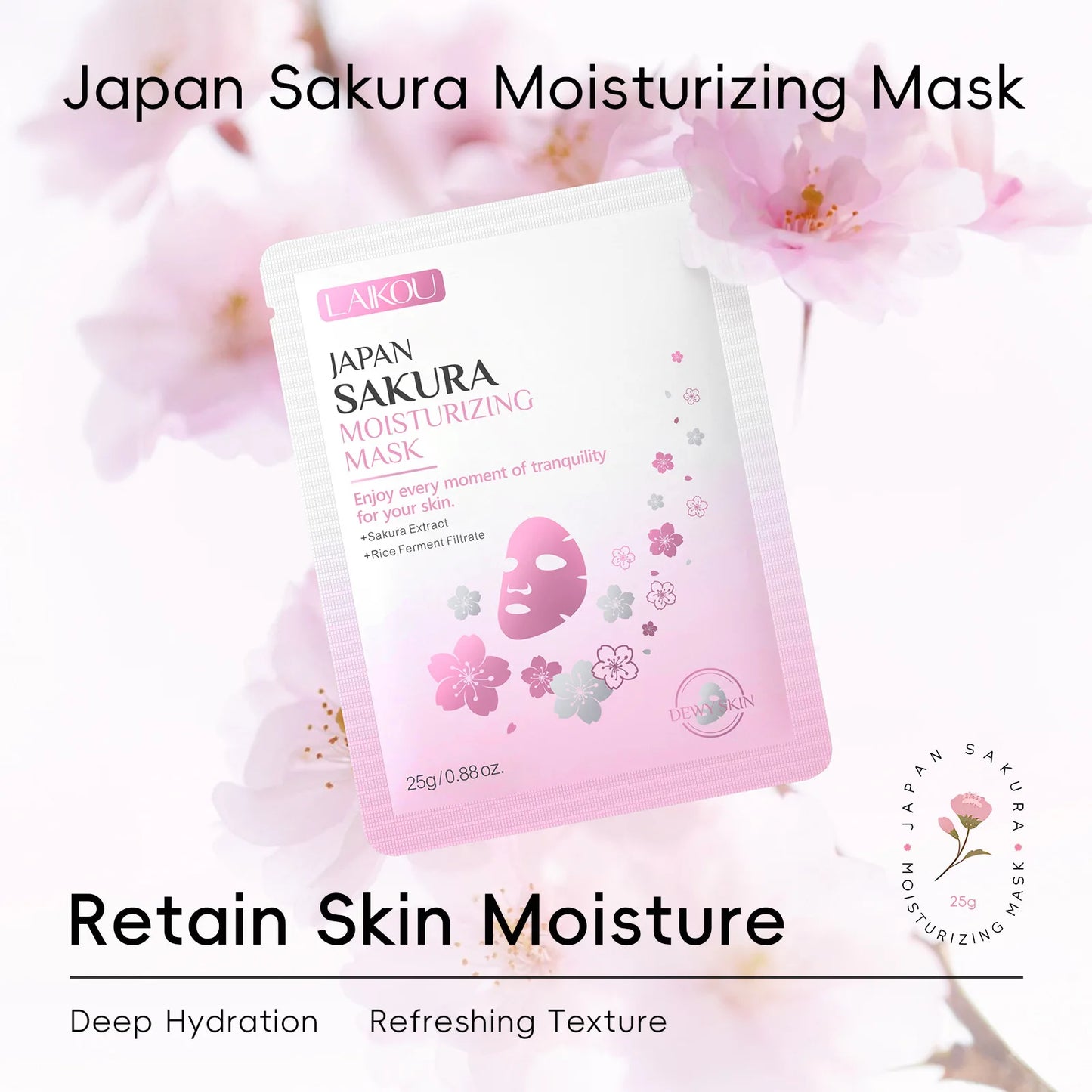 Laikou Sakura Hydrating Facial Mask Sheet Masks for Face Hydrating Shrinking Pores Moisturizing Face Masks Skin Care Cosmetics