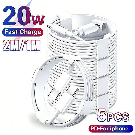 5PCS/3PCS/1PCS 20W Type-C Cable USB / C to C Fast Charging Cord Wire for iPhone 17 16 15 Pro Max 2M/1M