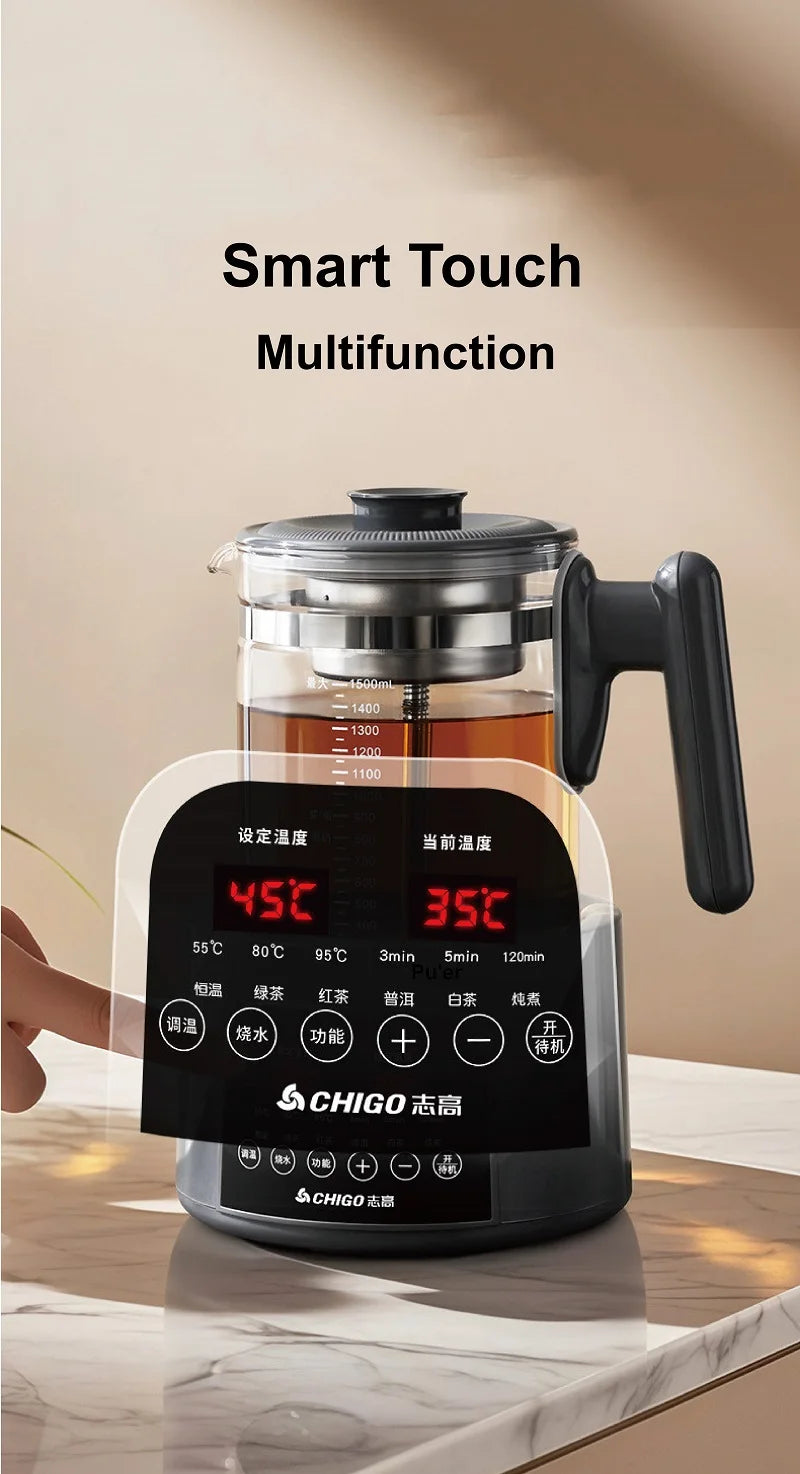 1.5L Smart Electric Kettle Multifunction Steam Teapot Temperature Control Health Pot Office Glass Flower Teapot Auto Keep Warm