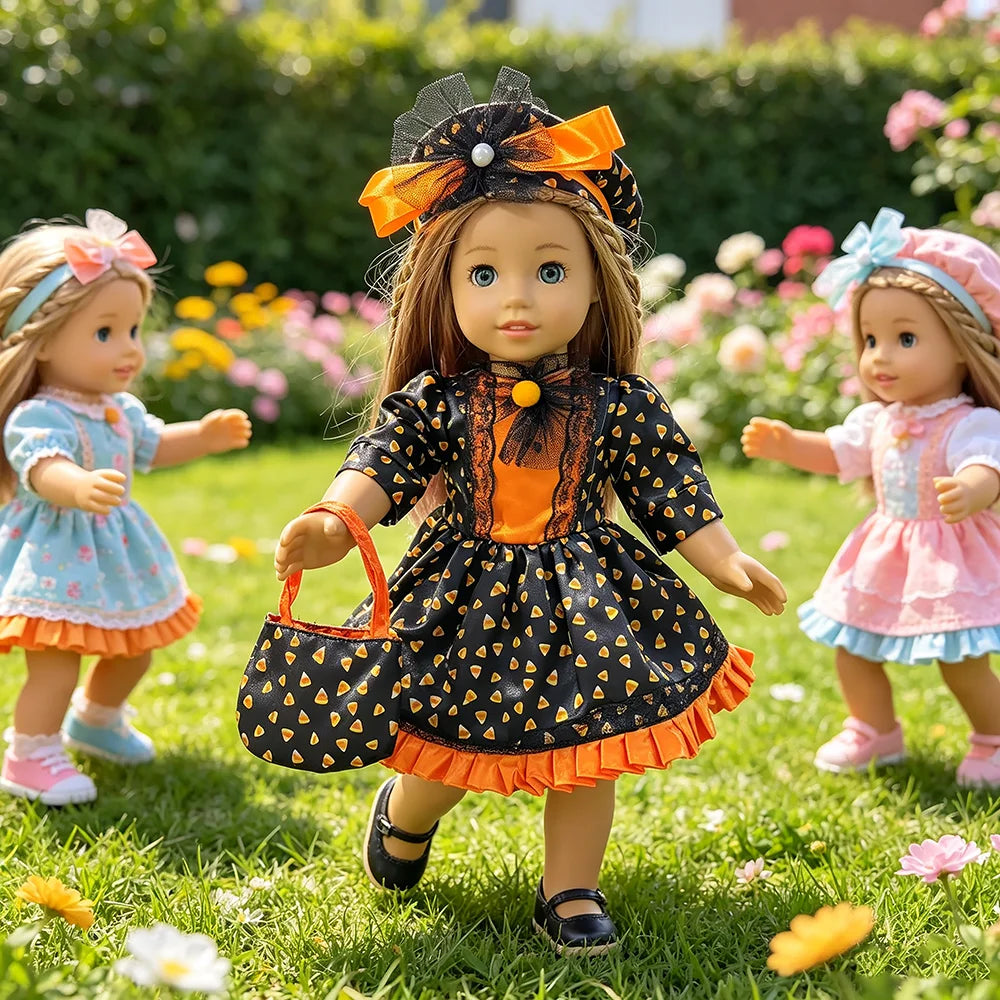 Halloween Doll Costume Outfit Suitable for 18 Inch Dolls. Doll Holiday Costume Set with Three Pieces and Doll Accessories