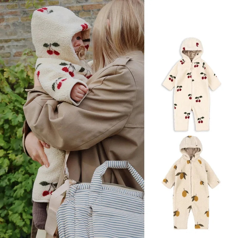 Baby Boy Girl Lamb Wool Hooded Jumpsuit Infant Toddler Child Warm Outfit Long Sleeve Spring Autumn Winter Baby Clothes 0-2Y