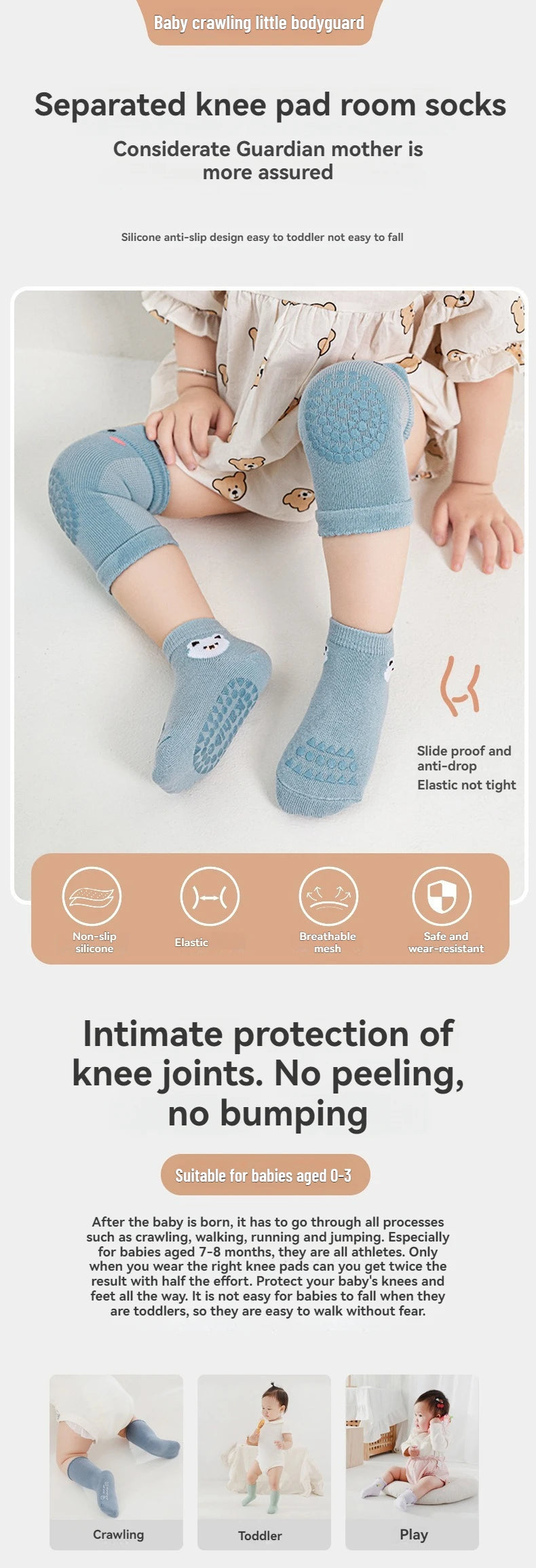 Kids Knee Pads & Baby Floor Socks Set, Anti-Slip Crawling Socks for Toddlers, Walking Learning Sports Protection, Infant Safety