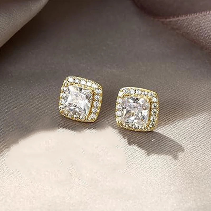 1 Pair Silvery Cubic Zirconia Stud Earrings Round Square Diamonique Stud Earrings Set for Women Men