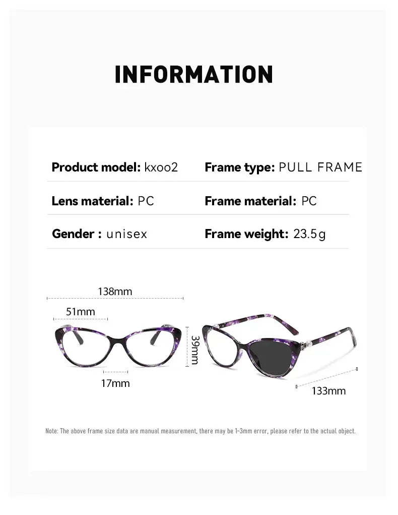 Cat Eye Finished Progressive Multifocal Reading Glasses Unisex Women Men Outdoor Color Changing Bifocal Eyewear Diopter To +4.0