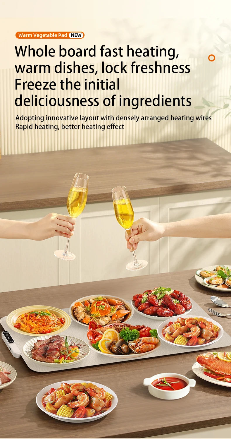 TINSOL Food Warmer Pad Foldable Silicone Heating Pad Portable Meal Cart Insulation Pad 8-Level Temperature Adjustment