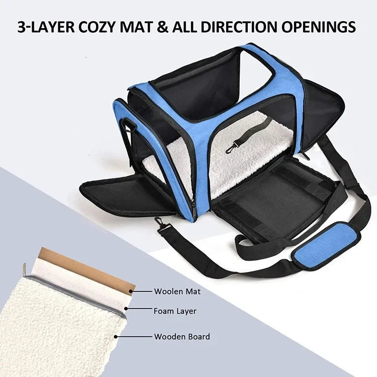 Airline Approved Pet Carrier for Cats & Dogs – Foldable Dog Bag with Soft Mat, Breathable Mesh Windows, Travel-Ready Cat Carrier