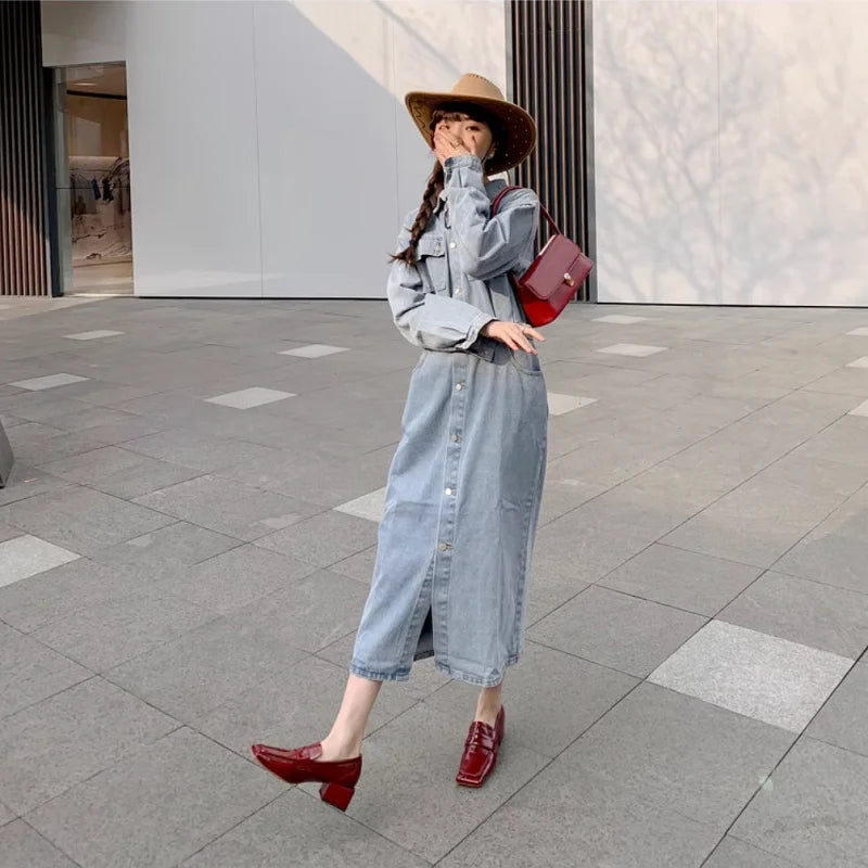 Womens Red Shoes Spring Autumn Basic Pumps Block Heel Dress Loafers French Slip On Square Toe Cow Leather Dress Footwear Size 43