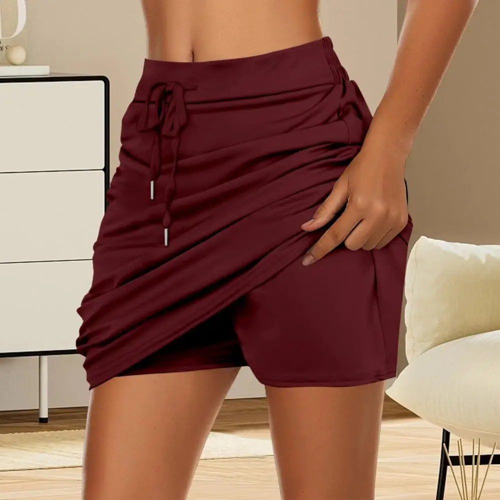 Women Golf Tennis Skort with Inner Shorts High Waist Wide Waistband Solid Athletic Skirt Sports Inner Bike Shorts Women Skort