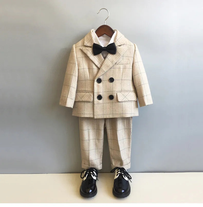Autumn Winter Children Boys Formal Suit Kids Boys Wedding Suit 1-14Y Teenager Boy Blazer Vest Pant Suit Elegant Boys Kid Costume