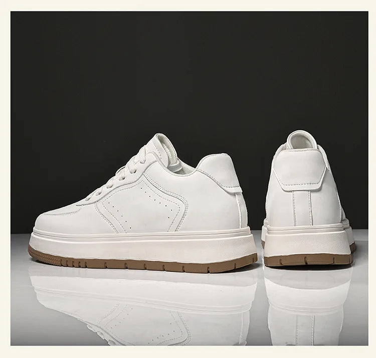 Men's Invisible Height Increasing Elevator Shoes Lace-up Sporty White Sneakers 8/10cm Taller Size Plus Invisible Elevate Shoes