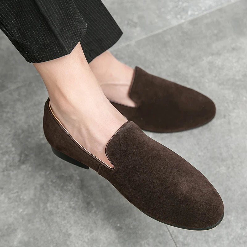 Fashion Classic Men Suede Shoes Male Pointed Brown Black Slip On Loafers Wedding Dress Homecoming Formal Footwear Zapatos Hombre