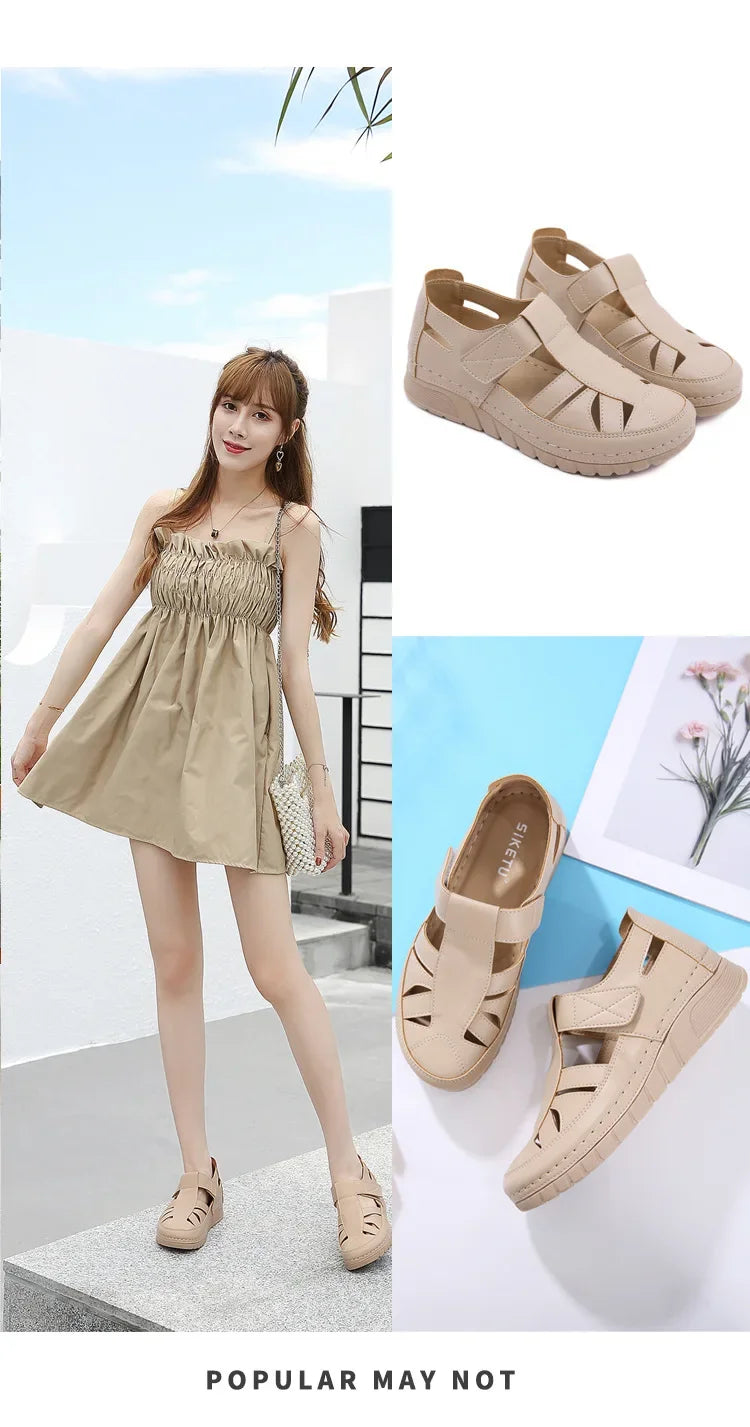 Women's Shoes Sandals Fashion Baotou Wedge Platform Sandals Ladies Retro Rome Sandalias Mujer Slip on Beach Shoes Footwear 2024