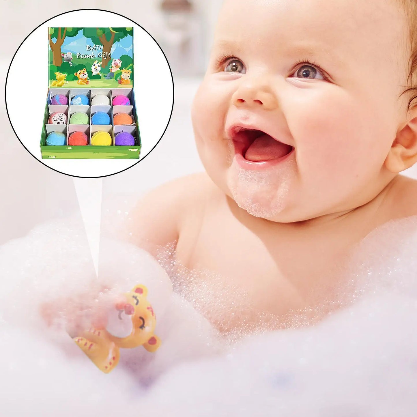 12Pcs Ocean Themed Bath Bombs Gift Set with Surprise Sea Animal Toys Inside Natural Bubble Bath Salt Balls for Kids Holiday Gift