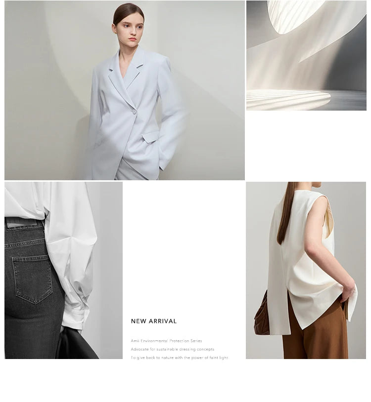 AMII Minimalist Office Lady Dress Women 2025 Summer Female Sleeveless U-neck Solid Adjustable Shoulder Strap Dresses 12542192
