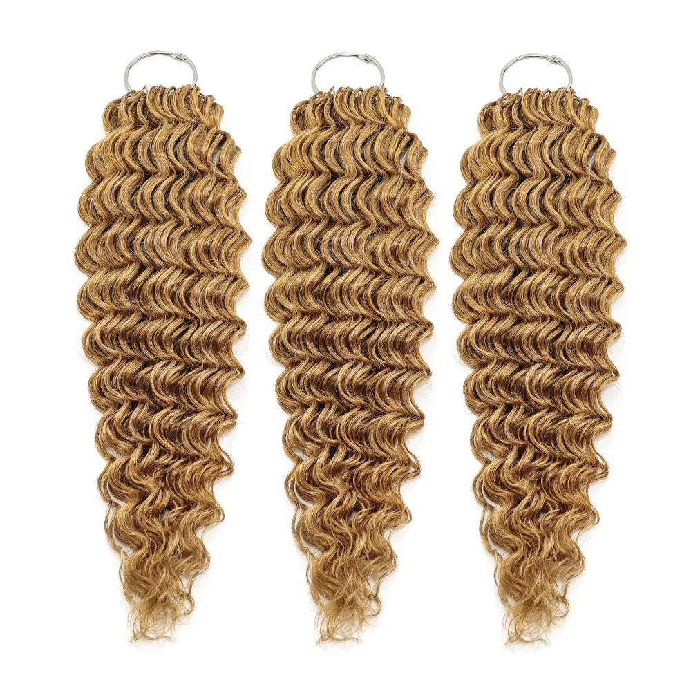 27 Honey Blonde Color Deep Wave Crochet Hair Extensions Knotless Pre-Separated Burmese Curly Feather Crochet 100%  Human Hair