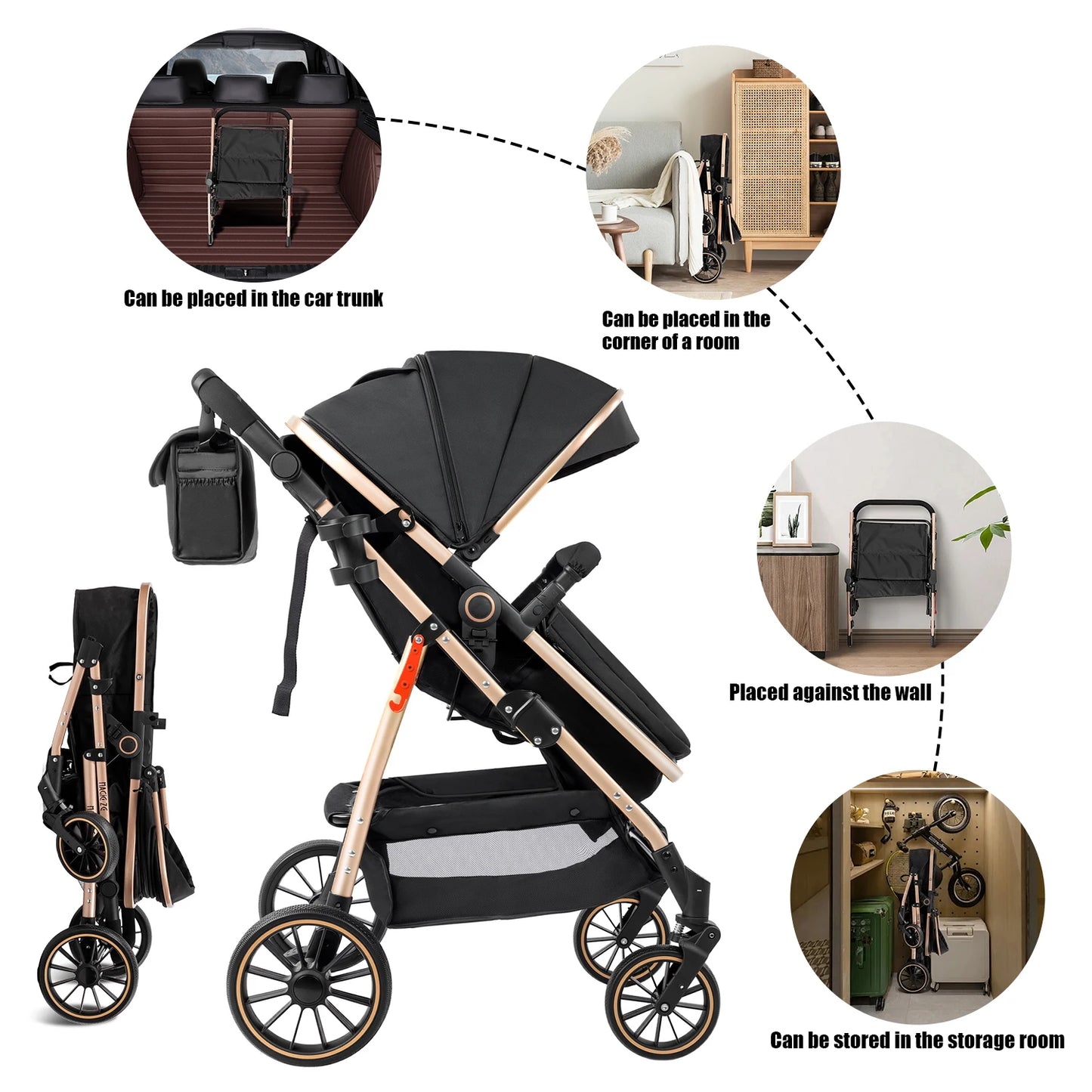3-in-1 Baby Stroller with Bassinet & Car Seat Mode, 5-Point Harness, One-Hand Fold & Lightweight Design for Compact Storage