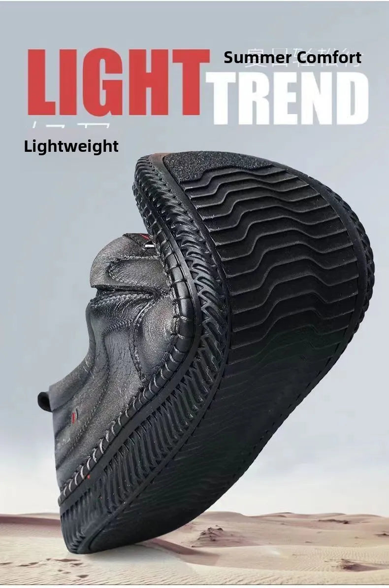 Men's Casual Thick Bottom Soft Sole Leather Shoes Dad Style Versatile Low Top Spring Autumn Season Breathable Slip-On Shoes