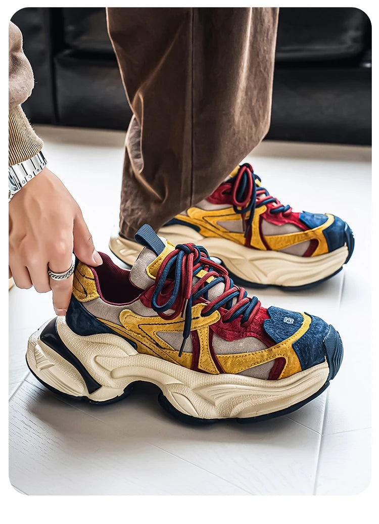 Lacing up Men's and Women's Couple Sport Shoes 2025 Thick Sole Luxury Design Casual Retro Dirty Casual Sneakers Breathable Upper