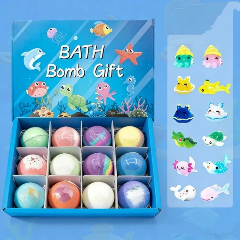 12pcs 60g Safe Natural Kids Bath Fizzies Surprise Hidden Toy Bubble Fizzy Ball Fun Bathtime Play Gift Set for Child