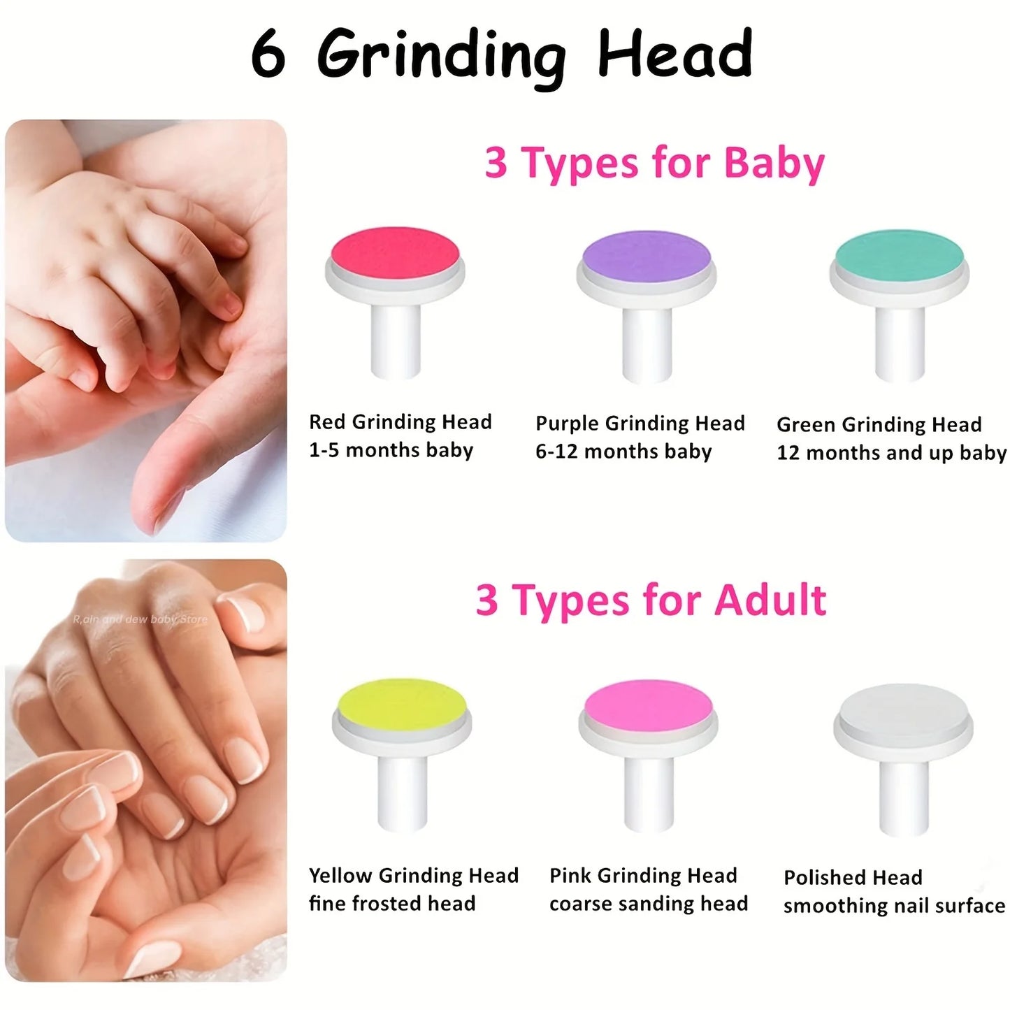 Baby Electric Nail Trimmer 6 Replaceable Heads Gentle Newborn Care Safe Quiet Nail File for Infant Toddler Soft Grinding