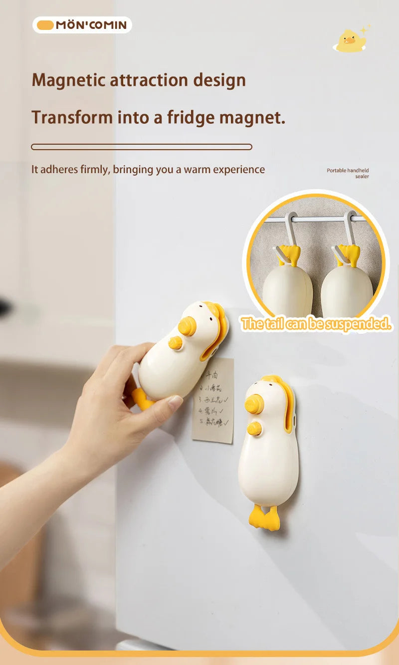 New Cute Duck Handheld Vacuum Sealer Magnetic Bag Sealer Rechargeable Portable Easy Use For Freshness 2 in 1 Mini Rechargeable