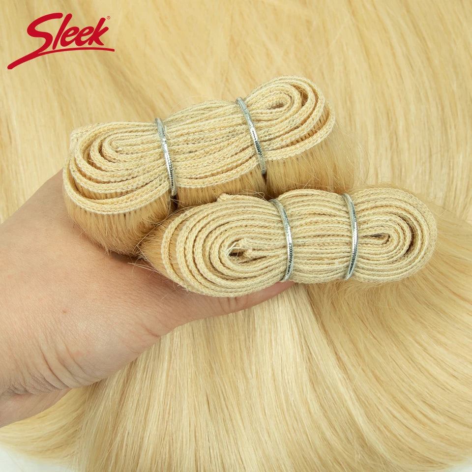 Sleek Peruvian Straight Human Hair Double Drawn Natural Human Hair Weave Bundles Natural Brown #27 #613 Remy Human Hair Bundle