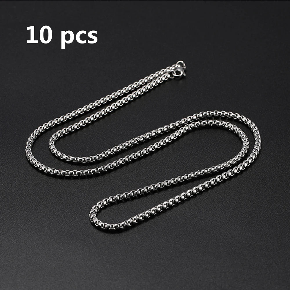 My Shape 10 pcs 60cm Box Chain Necklaces for Men 24 Inch Box Chain 2-3mm Chains Chokers Steel Color Fashion Jewelry Boys Gifts