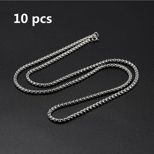 My Shape 10 pcs 60cm Box Chain Necklaces for Men 24 Inch Box Chain 2-3mm Chains Chokers Steel Color Fashion Jewelry Boys Gifts