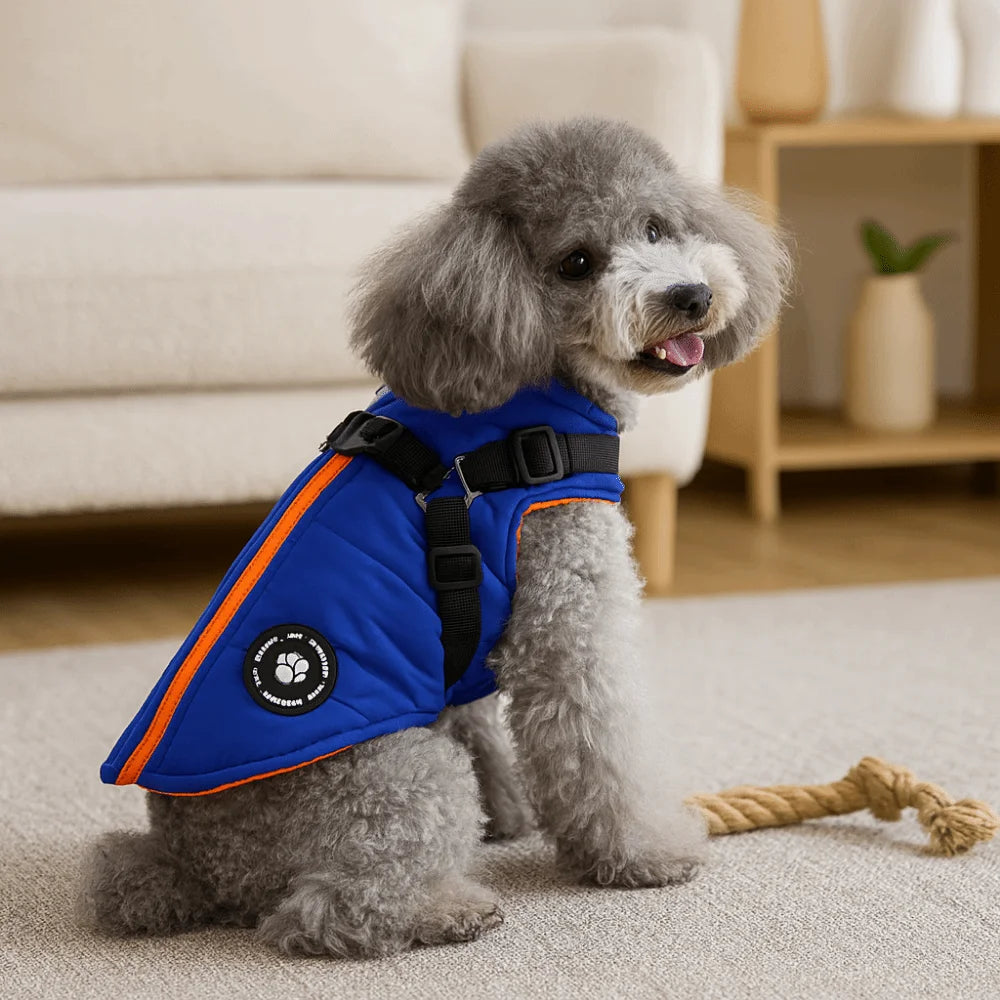 Waterproof Adjustable Dogs Down Clothes Thicken Warm Winter Dog Clothes Soft with Harness Dog Coat for Dogs Cats