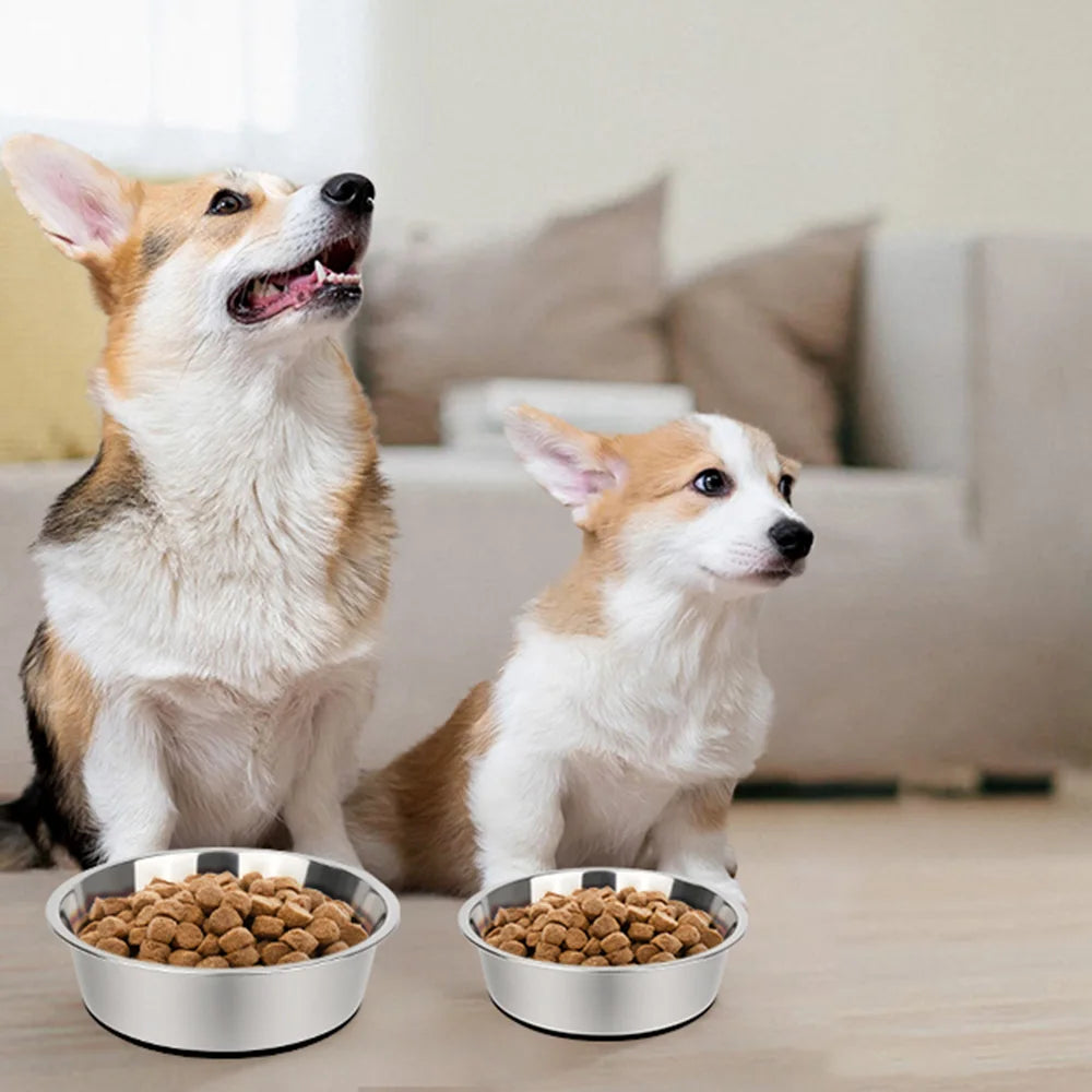 Stainless steel dog bowl, three sizes, with silicone anti slip bottom, durable dog bowl, suitable for small, medium and large