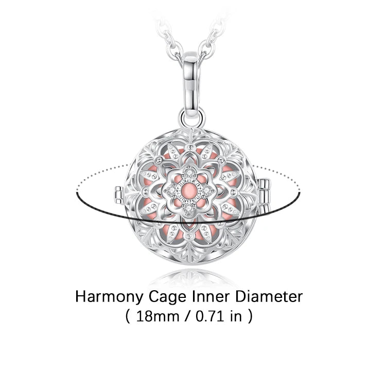 Eudora 18mm Harmony Ball Lotus Flower Cage Pendant Pregnancy Chime Bola Angel Caller Necklace Fashion Jewelry for Women gift
