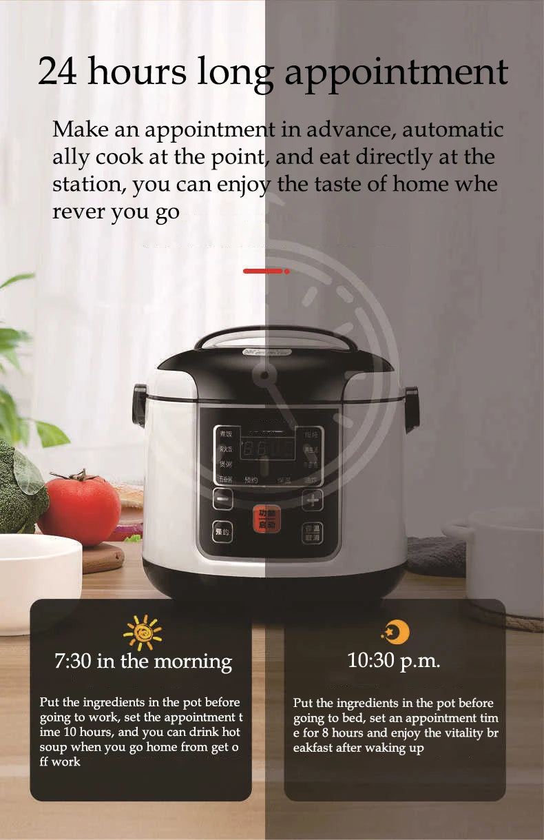 Electric Car Rice Cooker 2L Portable Truck Multi-Cooker Soup Porridge Cooking Food Steamer Electric Lunch Box 12V or 24V