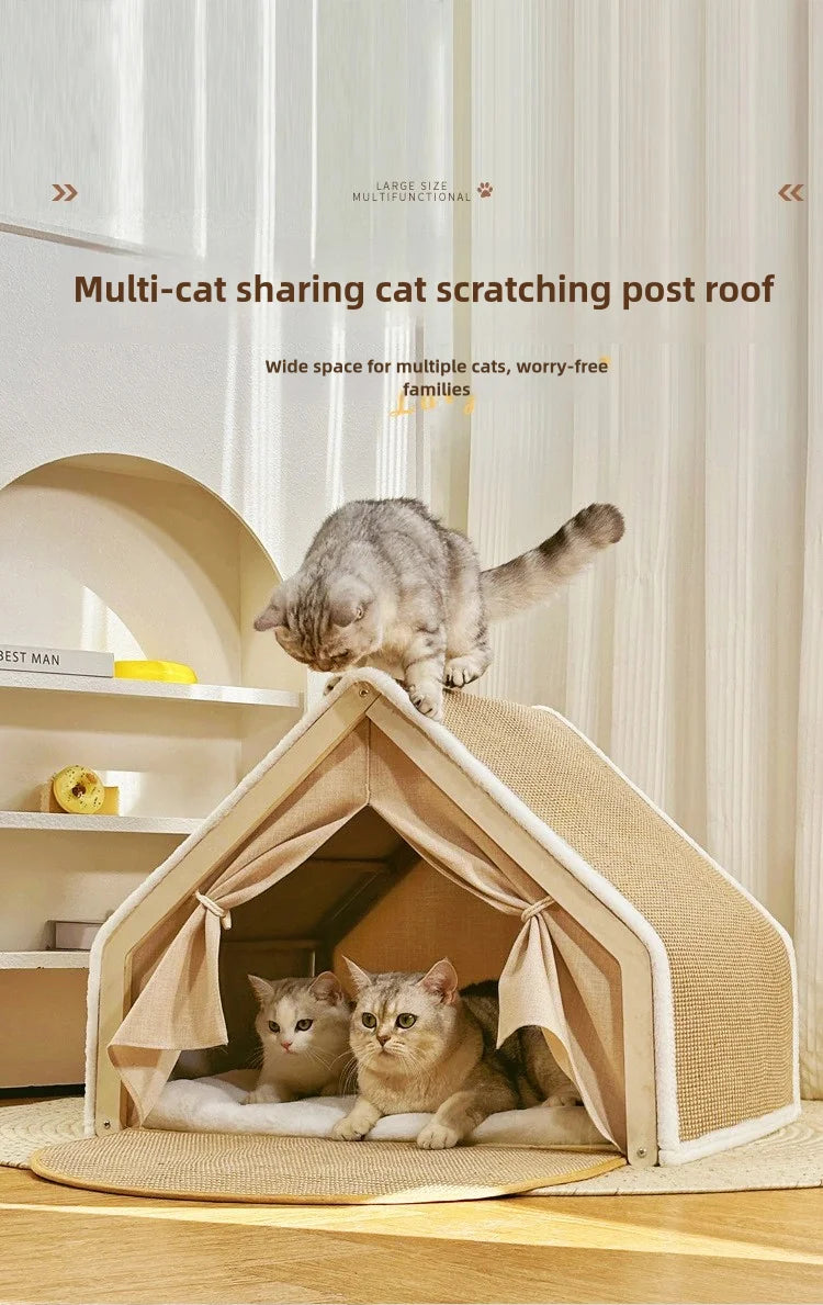 Cat nest Winter warm cat villa Cat house shell semi-enclosed sleeping bag cat scratching board does not drop scraps sisal cat te