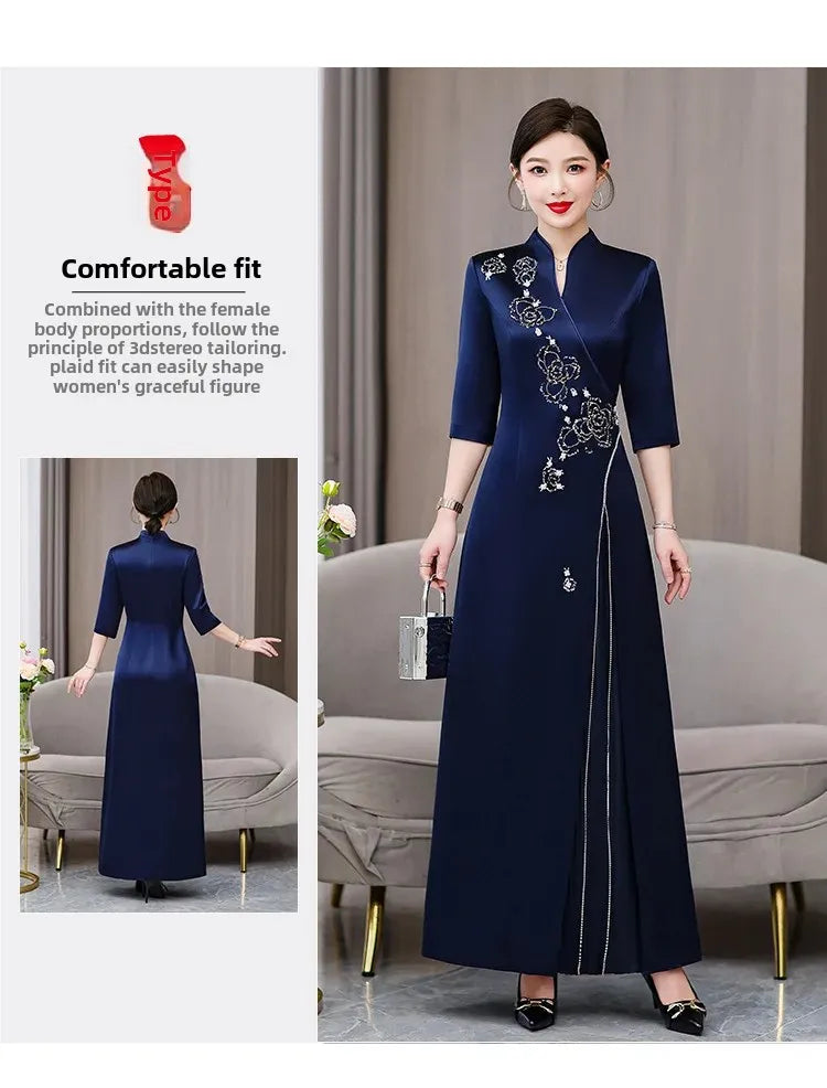 Elegant New Mom Wedding Dress Autumn Chinese Dress Daily Wearable Dress For Grandma Happy Marriage Gown