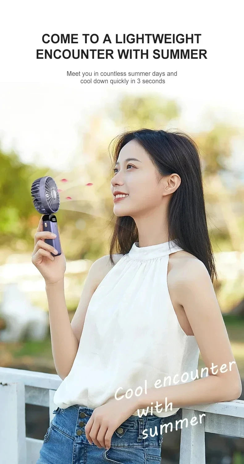 5-Speed Portable Handheld Mini Fan Foldable Neck Hanging Fans USB Rechargeable Fan with Phone Stand and Display Screen fan