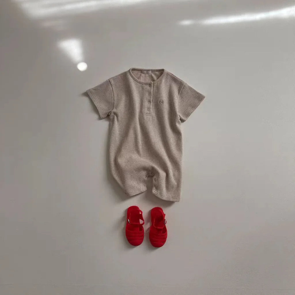 2025 Summer New Baby Short Sleeve Romper Boy Girl Newborn Solid Simple Jumpsuit Cotton Infant Toddler Casual Clothes 0-24M