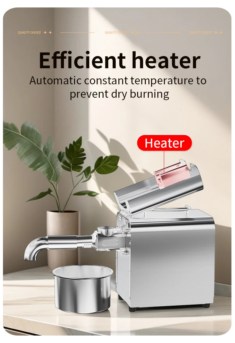 Electric Oil Press Machine, Cold/Hot for Home Use Automatic Oil Extractor for Peanut, Sesame, Sunflower Seeds, Stainless