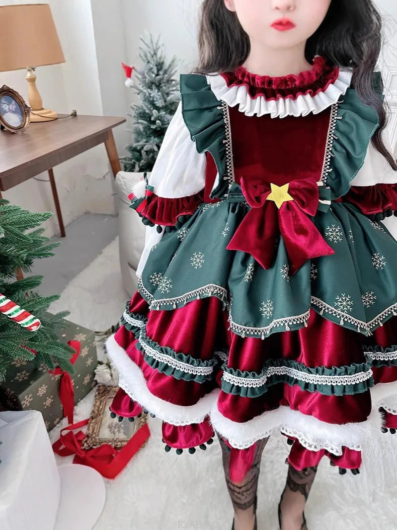Party Dress Dresses Children Girls Performance Gown Kids Party Outfit Vestido Halloween Christmas Costume Velvet Lolita Princess