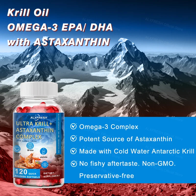 Krill Oil Capsules Support Cardiovascular and Eye Health Brain Cognitive Function Relieve Joint Inflammation Pain Improve mood