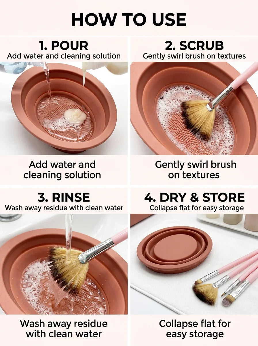 1/3Pcs Foldable Silicone Makeup Brush Cleaning Bowl Portable Cosmetic Brush Cleaner Washing Mat Beauty Sponge Cleaning Tool