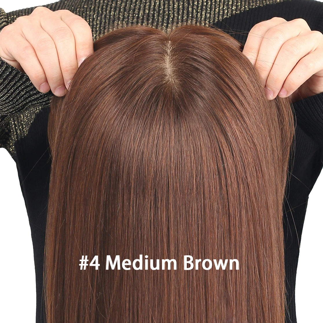 2# Dark Brown with Bangs 6x6“ Silk base Top Wig Glueless for Women 24inch Remy 100% Human Hair Wigs with Elastic Net PU Around