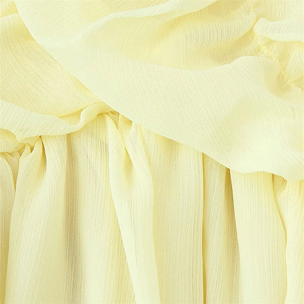 women's long sleeved mesh pleated loose casual dress summer new product solid color temperament long skirt