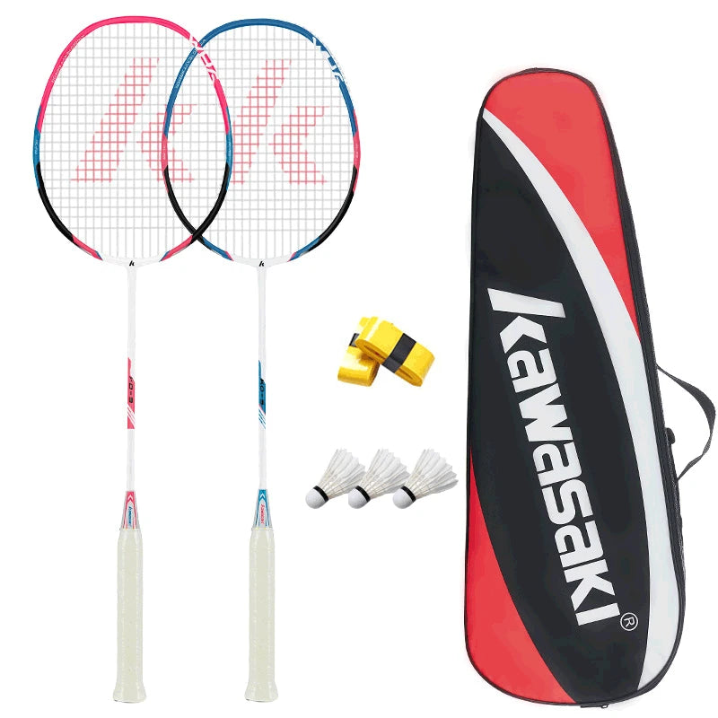 Kawasaki KD-3 Carbon Fiber Badminton Racket 2PCS-Pair Red Blue Badminton Set 18-22 pounds