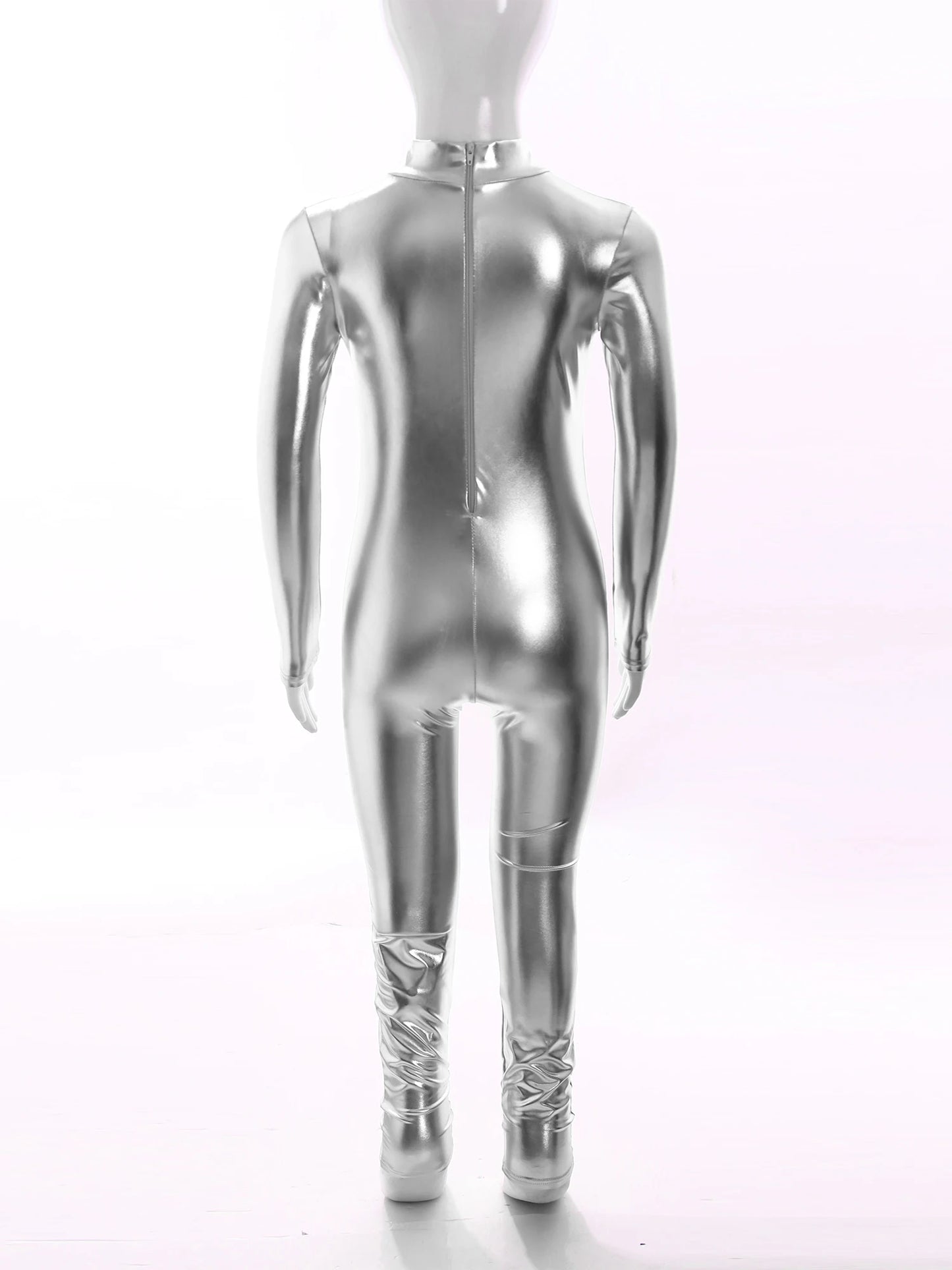 Kids Boys Girls Dance Metallic Jumpsuit Children's Gymnastics Bodysuit Performance Costume Long Sleeve Full Length Leotard