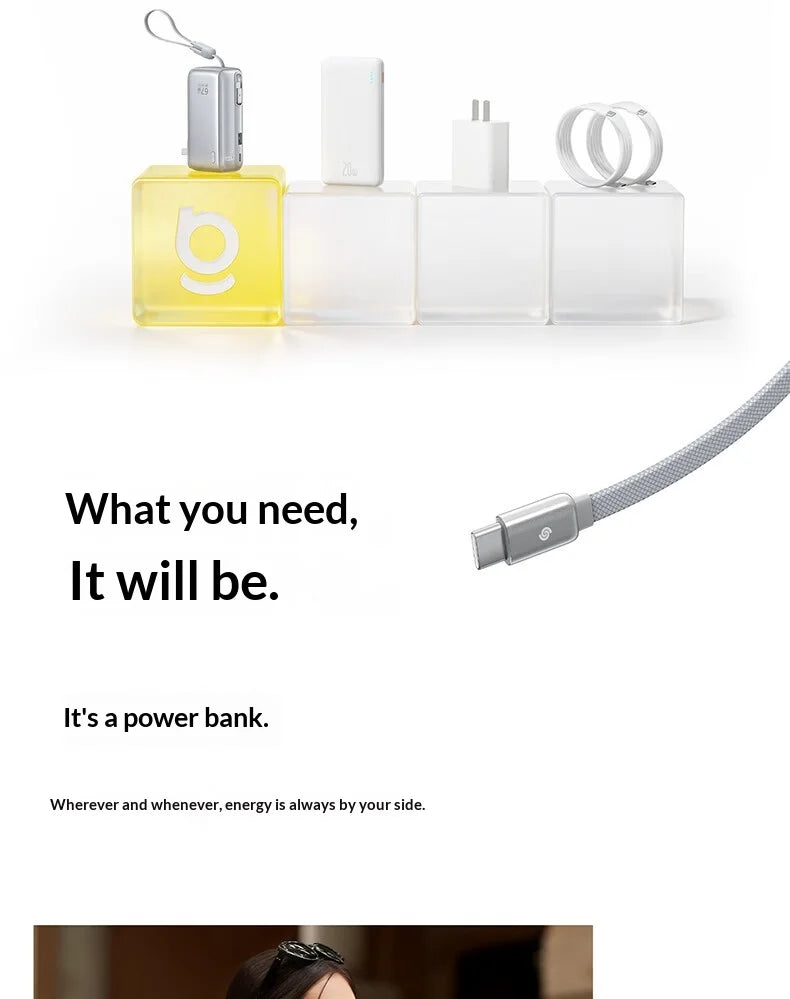 Baseus 67W Pro 3 In 1 Portable Power Bank Retractable Cable Charger 3C Certified Airline Approved For Smartphone 10000mah