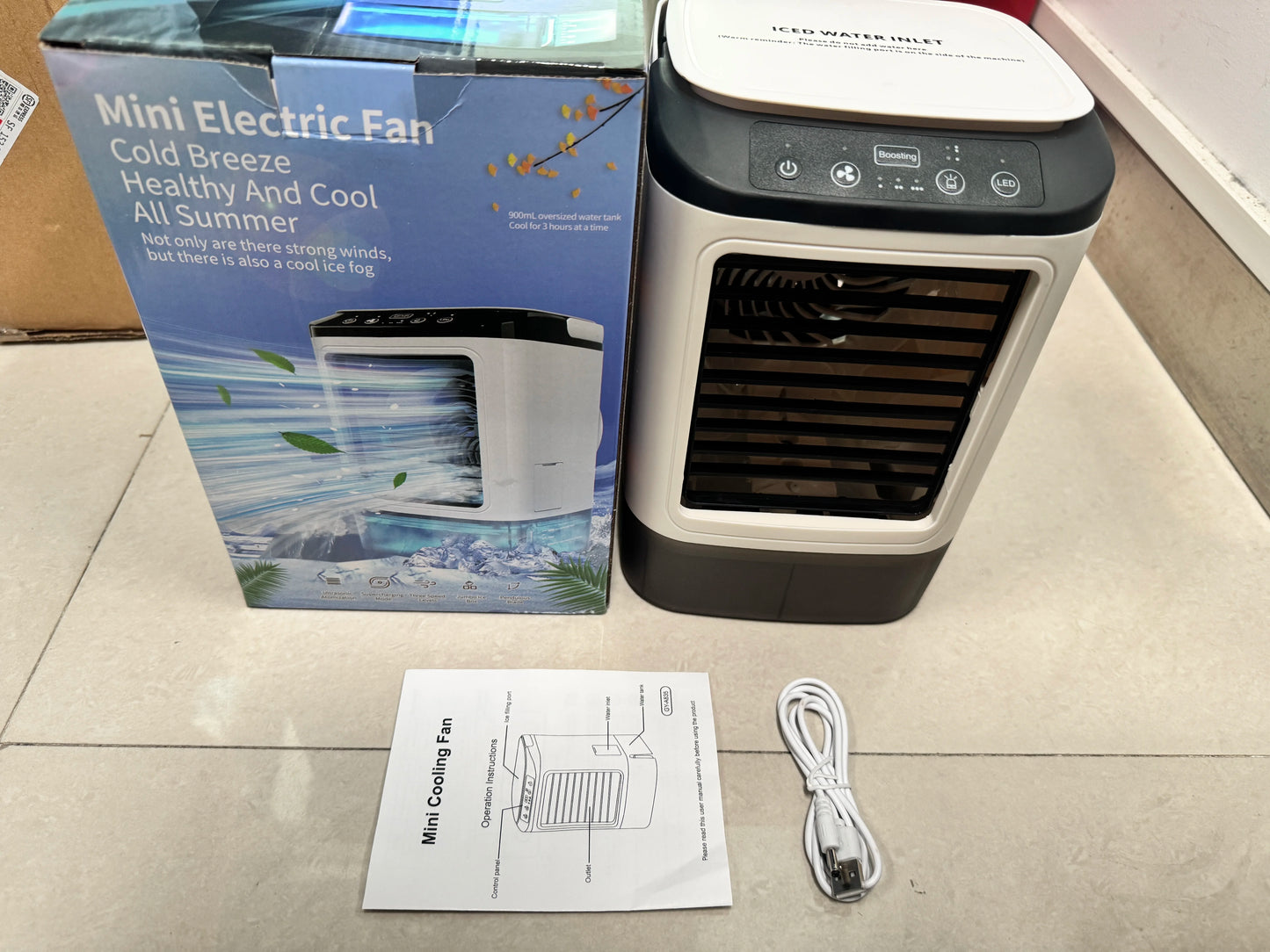Portable Air Conditioner, Desktop Cold Fan with Colorful Atmosphere Light, Evaporative Air Cooler with Ice Box, 3 Wind Speeds