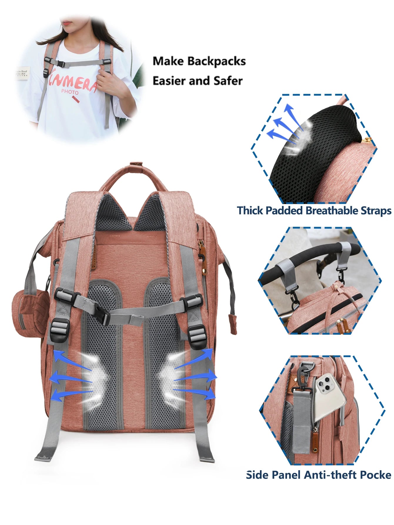 Baby Diaper Bag Backpack, Baby Bags for Boys Girls, Diaper Backpack Bag with a Changing Station, Large Travel Back Pack