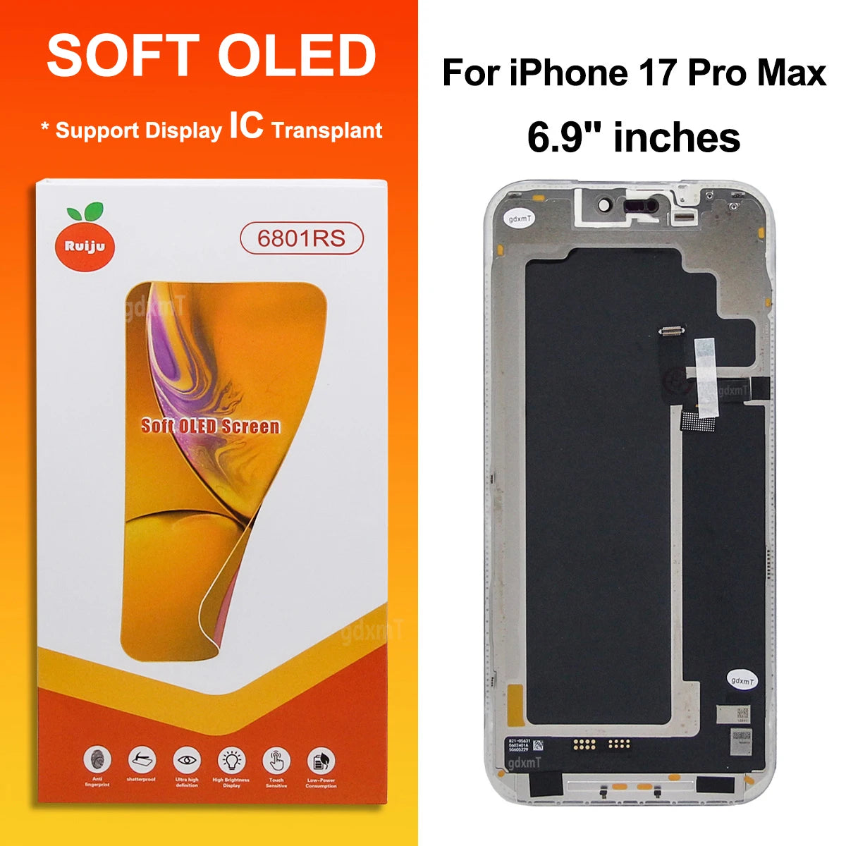 RJ Series SOFT OLED For iPhone 13 14 15 16 17 Pro Max Plus LCD Display Touch Screen Digitizer Assembly Replacement