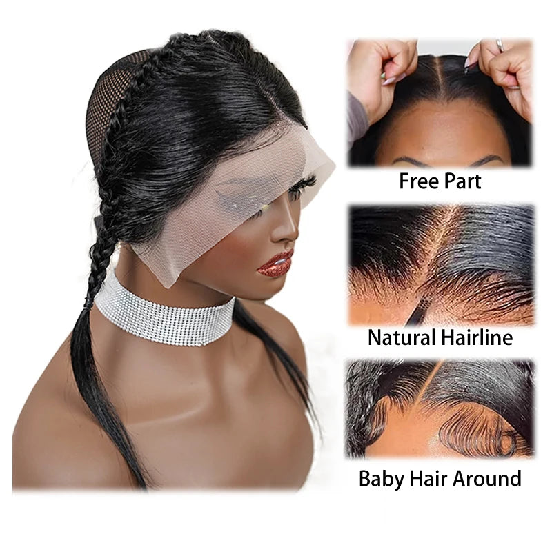 10 Inches 13x4 Inch Lace Front Plait Wig Black Gele Frontal Wig 100% Human Hair with Baby Hair Wig for Women